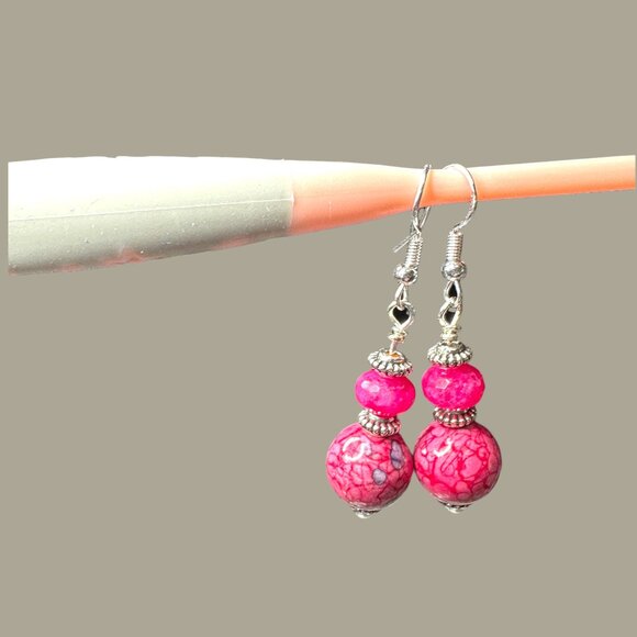 Rain Flower Jade & Faceted Pink Jade Earrings 925 Sterling Silver Ear Wires - Picture 5 of 11